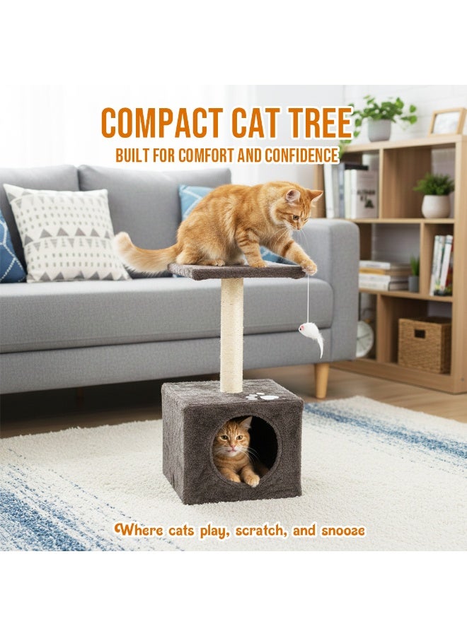NNC PETS Cat tower with Scratch pole, Anti-scratch and Cat nail care post, 60 cm Protect furniture for Indoor cats and kittens, Small cat tree with Resting platform, Cozy Condo and Hanging Toy (Black) - Image 4
